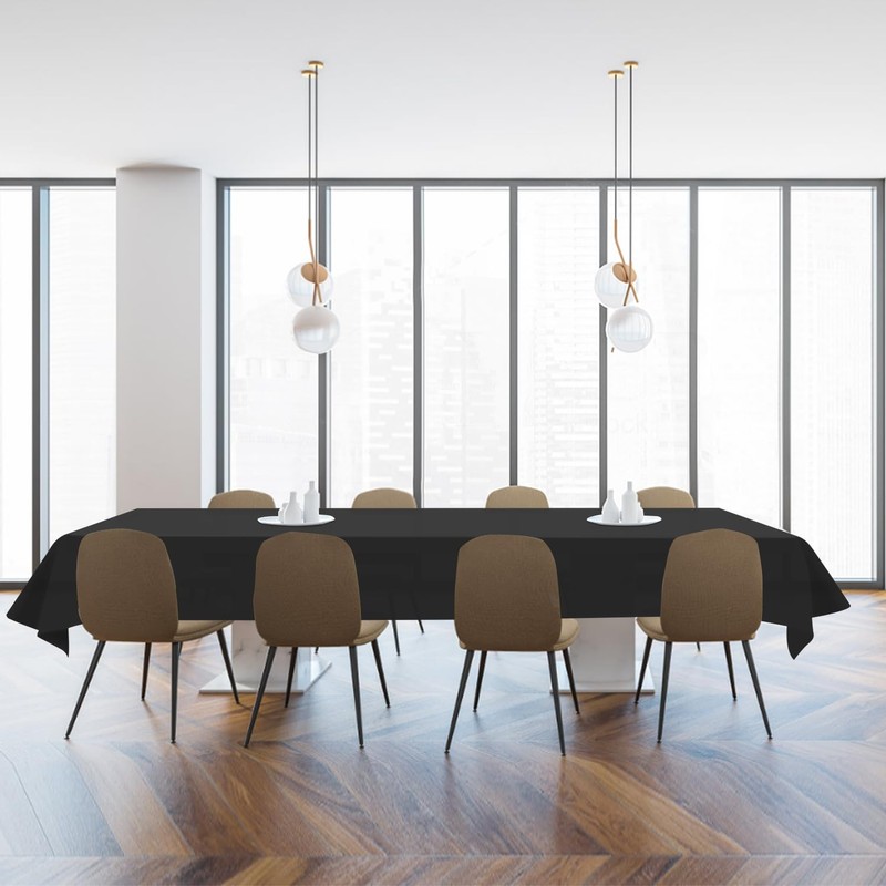 YSYJ 3 Pack Black Plastic Tablecloth Disposable Rectangular Table Cloth