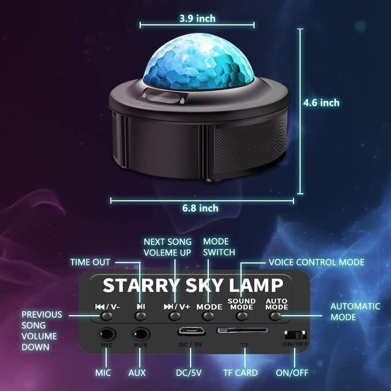 Starry Sky LED Moon Mood Night Light Projector w Speaker,