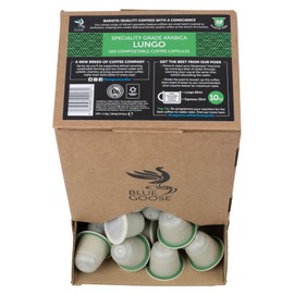 Blue Goose Lungo - 100 Plastic Free Compostable Coffee Capsules - Nespresso Compatible Pods - Specialty Grade Coffee - 2 Star Great Taste Award 2023