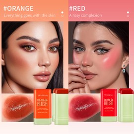 Barra de Rubor en Crema，Barra de Rubor Hidratante de Textura Cremosa, Rubor Mate de Piel Madura, (1PCS, Rojo)