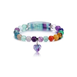 Jovivi 7 Chakra Bracelets for Women Men Natural Chakra Gemstones 8mm Round Beads Fluorite Crystal Heart Bracelet Reiki Healing Stones Energy Stretch Bracelet Jewelry Gifts