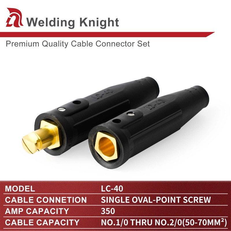 Welding Knight LC40 Welding Cable Connector Set Black Male and