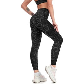 Cerburny Leggings for Women Tummy Control High Waisted Yoga Pants Gym Workout Athletic Spandex Leggings, 2-black Snakeskin, Large