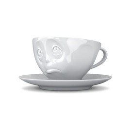 TV Tasse Kaffeetasse mit Untertasse Och Bitte Porzellan weiß