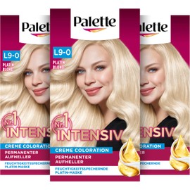 Palette Intensive Cream Colouration L9-0 Platinum Blonde (3 x 135 ml), Permanent Brightener for up to 9 Levels of Brightening and Radiant, Blonde Hair Colour, with Anti-Yellow Tint Effect