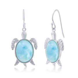 Beaux Bijoux Sterling Silver Larimar Turtle Earrings for Women - Sea Turtle Jewelry - Natural Larimar Jewelry for Women - Unique Beautiful Blue Larimar Stones – Hypoallergenic Drop Larimar Earrings