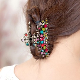 Housoutil 1 x Imitation Turquoise Chen Hairpin Retro Clip Clips Vintage Hair Clips Claw Clips Metal Silver Headpiece Retro Hair Clip Women's European Fashion Hair High