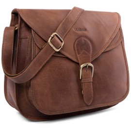 LEABAGS Rimini shoulder bag made of genuine buffalo leather in vintage look, large - Thar, size: l