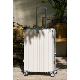 HotWay 20 Inch Aluminum Frame Carry On Luggage with Spinner Wheels, PC Hard Shell Suitcase with Cup Holder, Zipperless Luggage for Business Travel, White