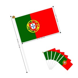 AhfuLife Small Portugal Flags for Portuguese Decoration, Pack of 15 Portugal Mini Hand-Held Flags with 30 cm White Pole for June 10th National Day World Cup Party Home Garden Bar Decoration