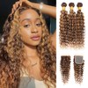 AUROO Honey Blonde Highlight Brazilian Deep Wave Human Hair Bundles