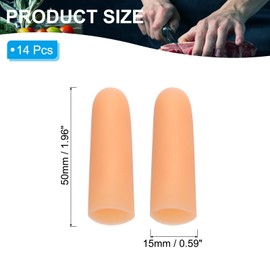 PATIKIL 2" Silicone Gel Finger Cots, 14 Pcs Support Fingertips Sleeve Protector Thumb Finger Caps for Finger, Beige