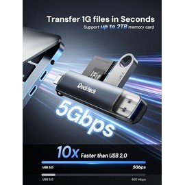 dockteck Lector de Tarjetas SD, 5G Super Speed ​​USB3.0, 3 Ranuras USB A/C a SD/Micro SD/USB A Lector de Tarjetas de Memoria para UHS-I SD/TF/SDHC/SDX