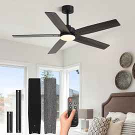 Modern 52 Inch Ceiling Fans with Lights and Remote for Bedroom Living Room Kitchen Home Office Indoor/Outdoor, 3CCT Dimmable, Dual Color 5 Blades 6 Speed Reversible Quiet DC Motor, Black/Wood Grain
