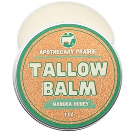 Bálsamo de sebo con miel de manuka, cera de abejas orgánica, manteca de karité, aceite de jojoba y vitamina E - Hidratante para labios, cara y cuerpo - 1 onza