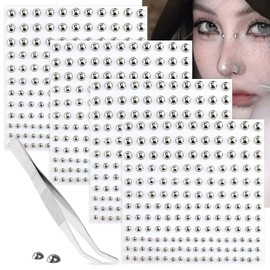 YUFUDUO 4 Sheets Fake Lip/Nose/Eyebrow Piercings - Stick-on Silver Face Gems - Cool Punk Y2K Self-Adhesive Jewelry for Women & Men (Silver Plated)