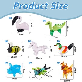 Hobbspring 8 Styles Hand Blown Glass Figurines Miniature Animal Glass Decor Includes Bees Dinosaur Stag Unicorn Piggy Dragonfly Duck Flamingo Animal Figurine for Collectible Home Decor Gifts