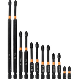 Yakamoz 12Pcs PH2 Phillips Screw Head Magnetic Screwdriver Bit Set, 1/4 Inch Hex Shank Anti-Slip S2 Steel Cross Head Screw Driver Bits for Impact Driver Power Screwdriver