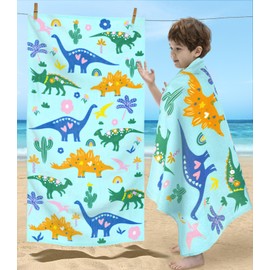 VOOVA & MOVAS Dinosaur Beach Towel for Kids, 28"X54",330GSM, Soft Absorbent Cotton Pool Towels for Boys, Ideal for Swim Ideal for Swim, Surf, Beach, Bathroom and Camping, Dino