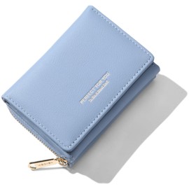 Smomo Women's Mini Wallet, Trifold Wallet, Small Wallet, Compact Wallet, Large Capacity, Button Type, Coin Purse, Card Case, For Work or School Commutes, Lightweight, Compact, blue