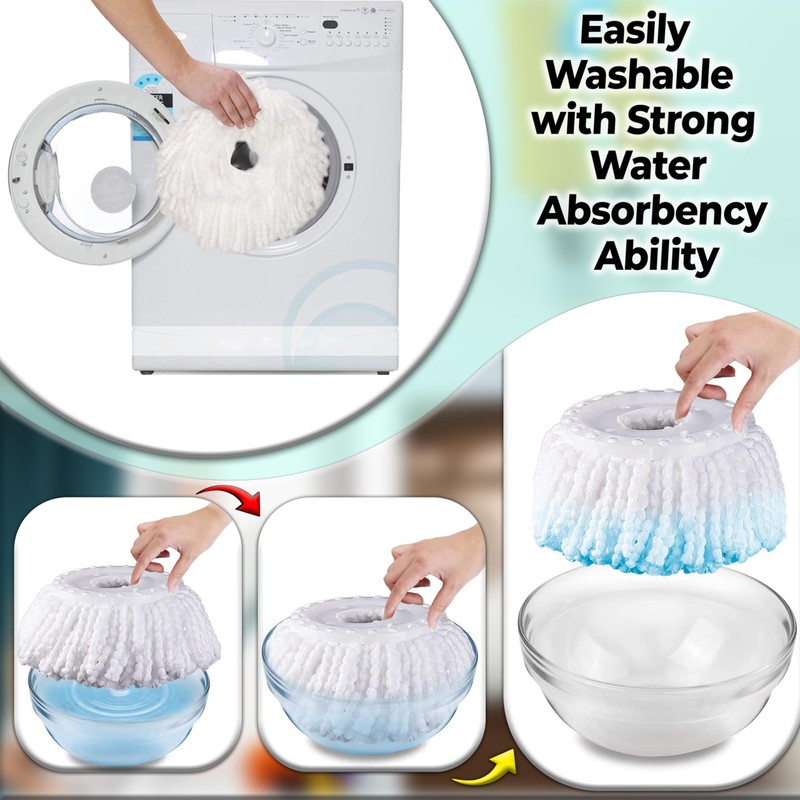3 Pack Spin Mop Heads Replacement for 360° Rotating Round