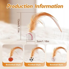 WADY 3PCS Interactive Feather Ball Toy for Cats - Bouncy Cat Toy with Elastic Tails, Indoor Rolling Exercise Ball for Kitty Play, Soft Feather (3)