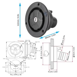 Tissting Fuel Cap 80 mm Water Tank Cap with 2 Keys, Black Leak-Proof Water Drinking Water Filler Nozzle Water Lid for ID 40 mm Water Pipes Motorhome Caravan RV Camper