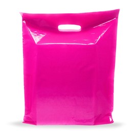 Pink Merchandise Plastic Shopping Bags - 100 Pack 12" x 15" with 1.5 mil Thick - Die Cut Handles - Perfect for Retail, Party Favors, Birthdays, Goodie Bags - Color Pink - Recyclable