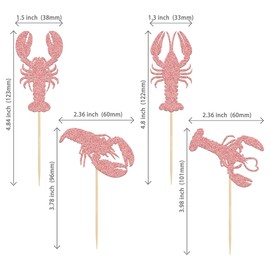 Paquete de 24 decoraciones para cupcakes de cangrejo de cangrejo de cangrejo de oro rosa con purpurina para cupcakes, decoración para fiestas de cumpleaños, decoración de pasteles