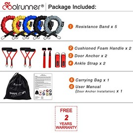 Coolrunner - Juego de 14 bandas de resistencia, tubos de ejercicio, bandas de entrenamiento de 20 a 40 libras con asas protectoras de nailon, correa d