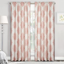 Home Soft Things Chelsea Printed Curtain with Liner, 84" Long Set of 2 Panels, 60" Wide Each, Orange Medallion Rod Pocket Light Filtering Window Panel Drapes for Living Room Bedroom