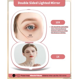 wobsion Travel Mirror with Light, Rechargeable 1x/10x Compact Magnifying Mirror, Dimmable Pocket Mirror,Handheld 2-Side Mirror with Light,4inch Travel Size,Portable for Handbag,Purse,Gift,Rose Gold