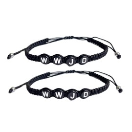 WWJD Braided Bracelet Colorful What Would Jesus do Bracelets Letter Bracelets Inspirational Religious Reminder Jewelry Gift for Women Men-2Pcs Black Circle