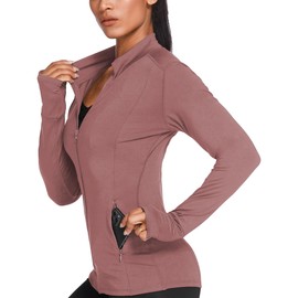 PINSPARK Women Workout Jacket Warm Up Jackets Running Zipper Track Tops Flim Fit Breathable Activewear Dark Pink S