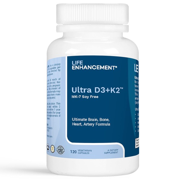 Ultra D3/K2 Vitamin D3 2000 IU with Vitamin K2 - Vitamin D Supplement for Healthy Bone Formation, Cardiovascular Health, and Immune Support - Count 120 Servings