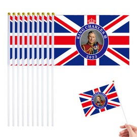 10pcs King Charles III Union Jack Coronation Souvenir Hand Wave Flags Desk Flag,Mini Pocket Flag Small Flags Hand Held Mini Flags for King Charles III Coronation Decorations,Street Party Supplie