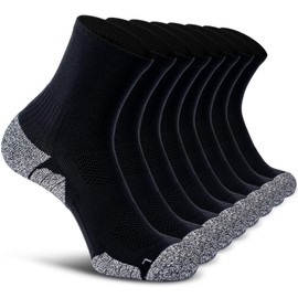 CWVLC Compression Athletic Unisex Quarter Socks Cushioned, 8-pairs Black, L