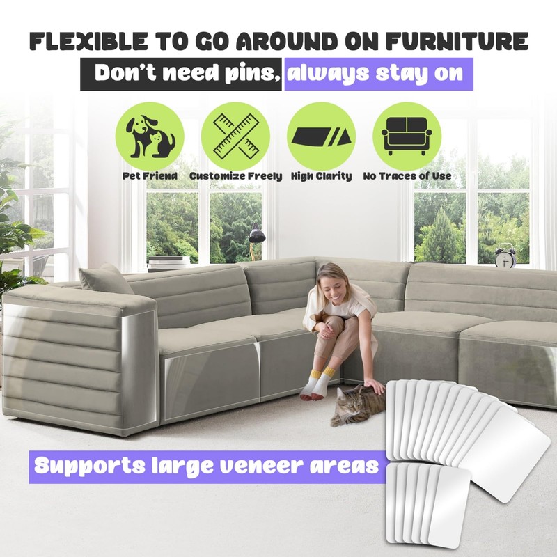 JINVOGREEN Large Cat Scratch Furniture Protector, 18 Pcs Clear Anti
