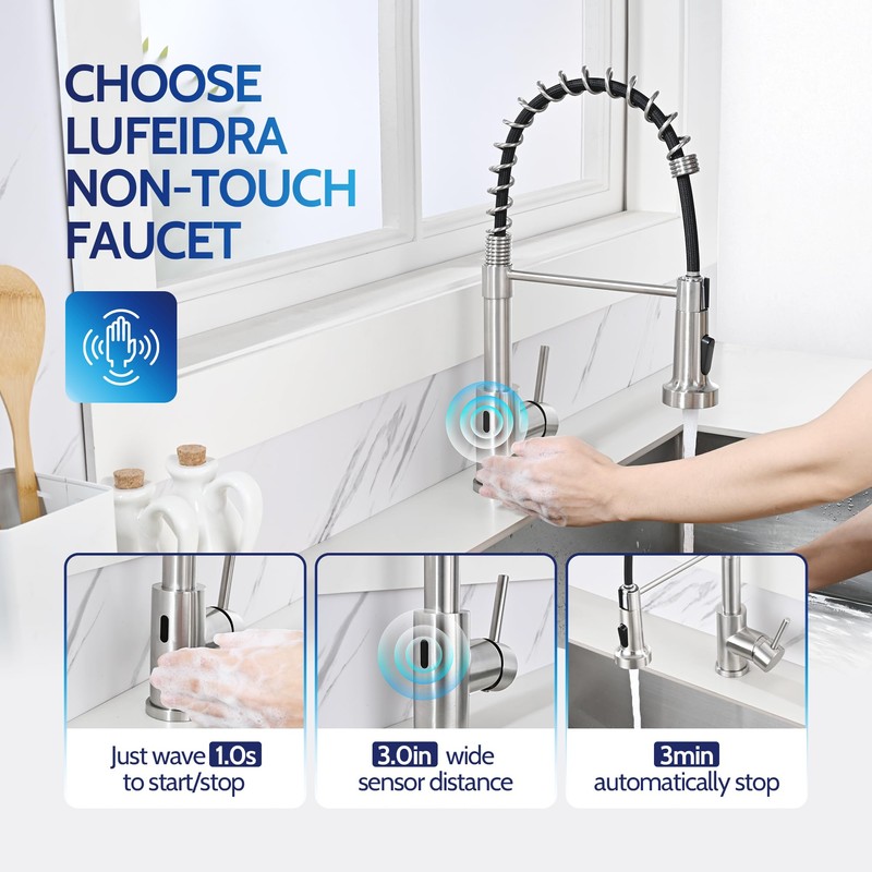 LUFEIDRA Touchless Kitchen Faucet with Pull Down Sprayer-Brushed Nickel Kitchen