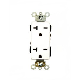 Leviton 20 Amp, 250 Volt, Decora Plus Duplex Receptacle, Straight Blade, Commercial Grade, Self Grounding, 16462-W, White