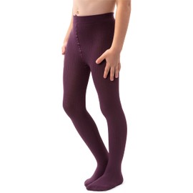 NOQ Girls Plain Knit Tights Footed Warm Opaque School Kid Stockings Ballet Dance Show Nursery, Prugna 8/9 years