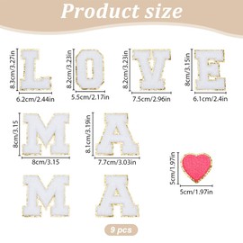 PLIGREAT Pack of 9 Mum Embroidered Patches, Love Heart Sew on Iron on Patches, Chenille Letter Patches, Decorative Repair Patches, Mother's Day Fabric Patches for Clothes, Hats, DIY Supplies