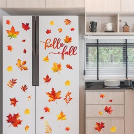 Whaline 9 Sheets Fall Wall Decor Stickers Hello Fall Maple Leaves Wall Decals Small Room Mural Stickers for Autumn Thanksgiving Holidays Home Classroom Birthday Party Decoration, 8.3 x 10.6 Inch