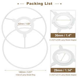 PATIKIL 5.5 Inch Lamp Shade Ring, 4 Set Lamp Shade Frame with E27 to E26 or E17 Adapter Lampshade Frame Wire for DIY Drum Lampshade Table Floor Lamp