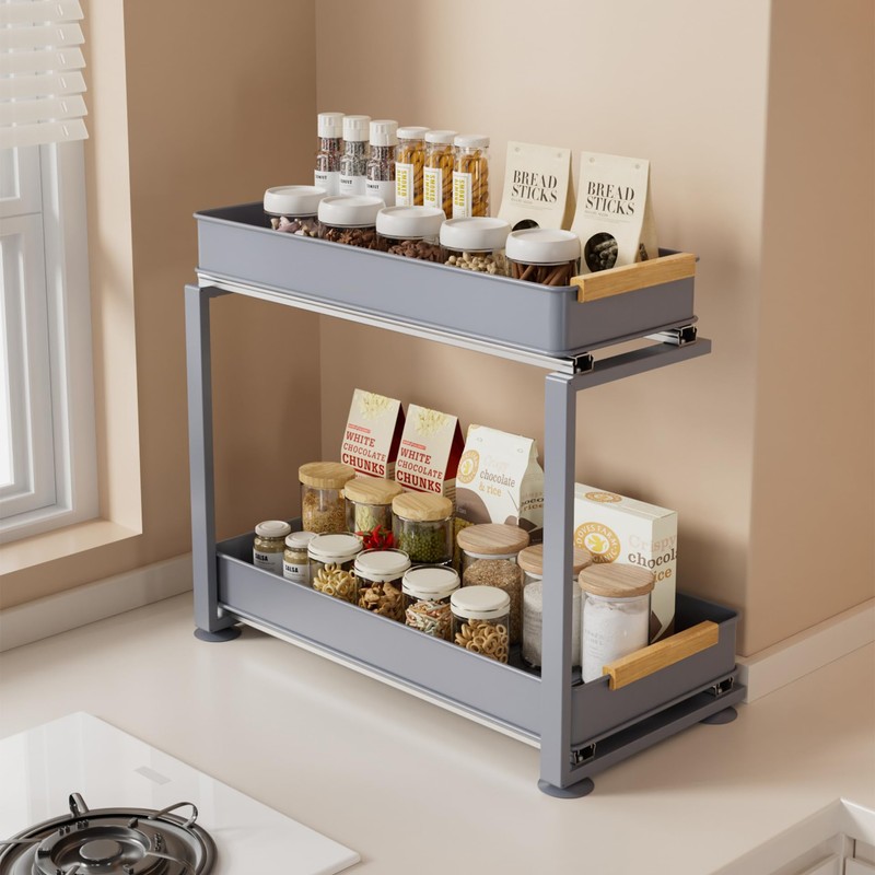 MEICCIPLUS Pull Out Under Sink Organizer, 2 Tier Slide Out
