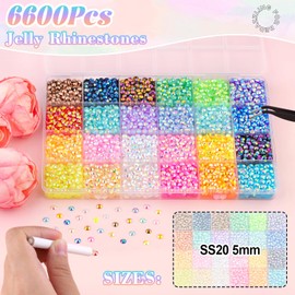 6600Pcs Mixed-Color Resin Rhinestones with B7000 Jewelry Glue for Crafting, 5mm Non Hotfix Flatback Gems, Bedazzling Crystal for DIY Crafts Clothing Tumblers Mugs Shoes Fabric Decor Nail Art