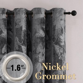 H.VERSAILTEX Velvet Curtains 84 Inches Length Room Darkening Leaf Pattern Velvet Curtains for Living Room Thermal Insulated Grommet Window Curtains for Bedroom, 52Wx 84L, 2 Panels, Dark Gray