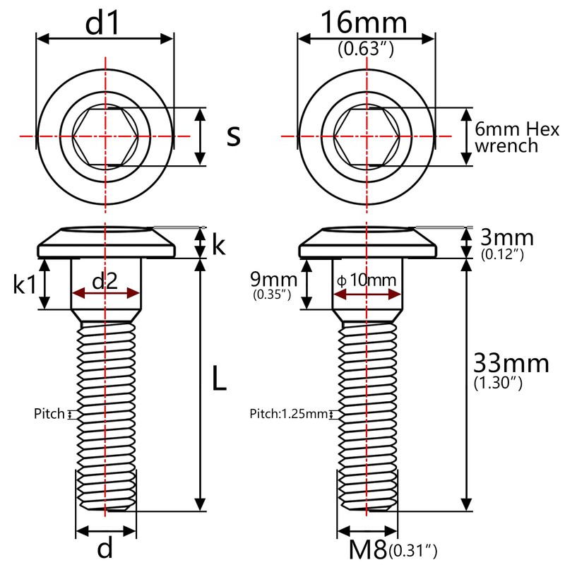 M8 x 33mm Titanium Motorcycle Bolt for Suzuki GSXR Brake