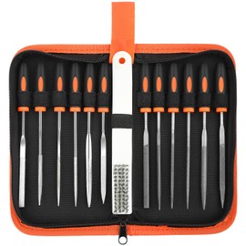AojSup 13Pcs Needle File Set, Mini Metal File Set with Carrying Case, 6Pcs Carbon Steel File&6Pcs Diamond File&1Pcs Wire Cleaning Brush, Needle File Tool Set for Metal, Wood, Ceramics, Leather, etc.