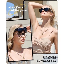 Meeloog Women Polarized Sunglasses Covers for Glasses, Wrap Around Cat Eye Sun Glasses Fit Go Over Shades for Driving MST6409 (P1 Tortoise Frame/Brown Lens)